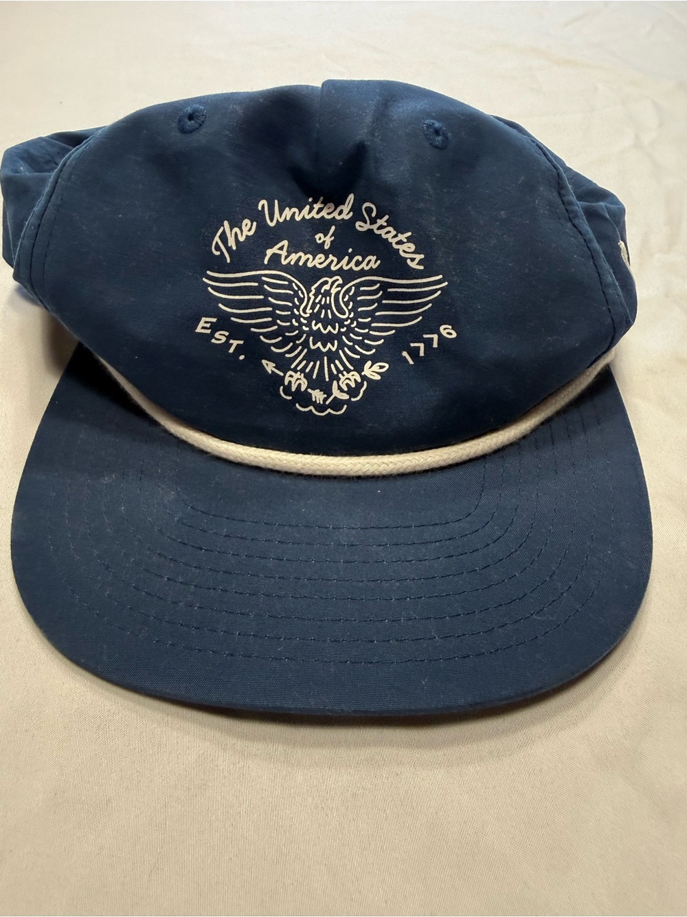 Men's Navy Rope-Trim Eagle Cap with Cream Embroidery